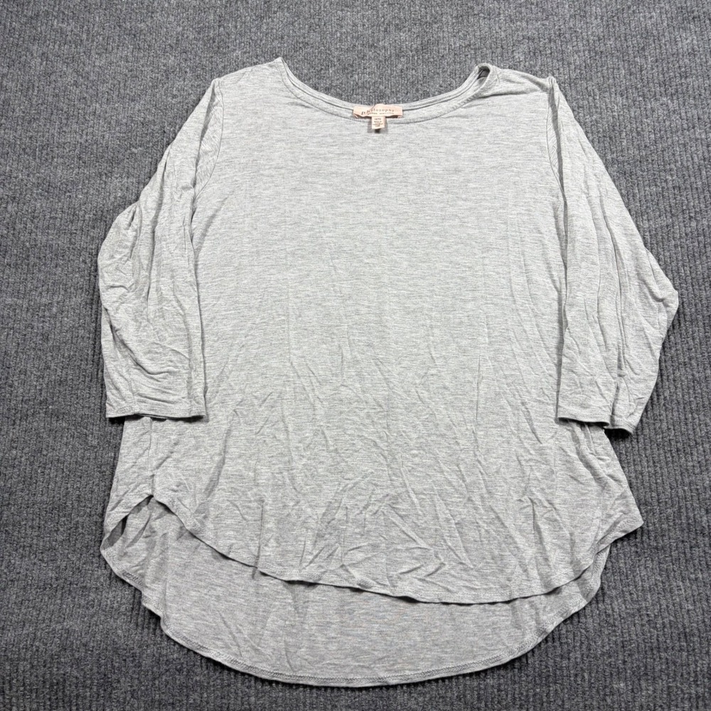 Philosophy Shirt Woman 1X Grey 3/4 Sleeve Scoop Neck High Low Hem Top